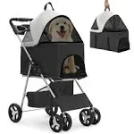 Folding Pet Stroller Cat Dog Carrier Cart with Detachable Storage Basket Cup Holder Monibloom Color: Black