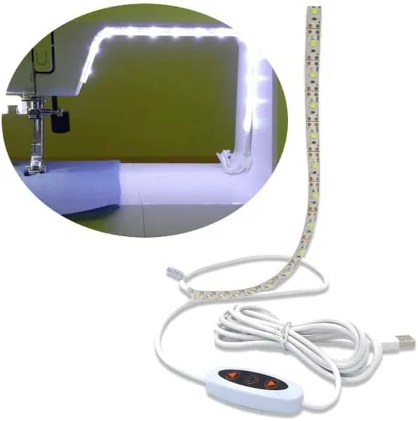 Madam Sew Sewing Machine Light Strip | 12" USB LED Light Strip, Clean White Lights for Brother, Janome, Babylock, Pfaff | Dimmable, 98" Power Cord, and Clips Included