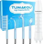 High Frequency Facial Wand - TUMAKOU Portable Handheld Blue High Frequency Facial Machine - 4 Different Blue Glass Tubes for Skin