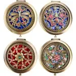 Rich Boxer 4 Pcs Vintage Foldable Mirror Metal Vanity Mirror Travel Mirror Makeup Mirror Pocket Mirror Double Sided Compact Cosmetic Mirror Bronze