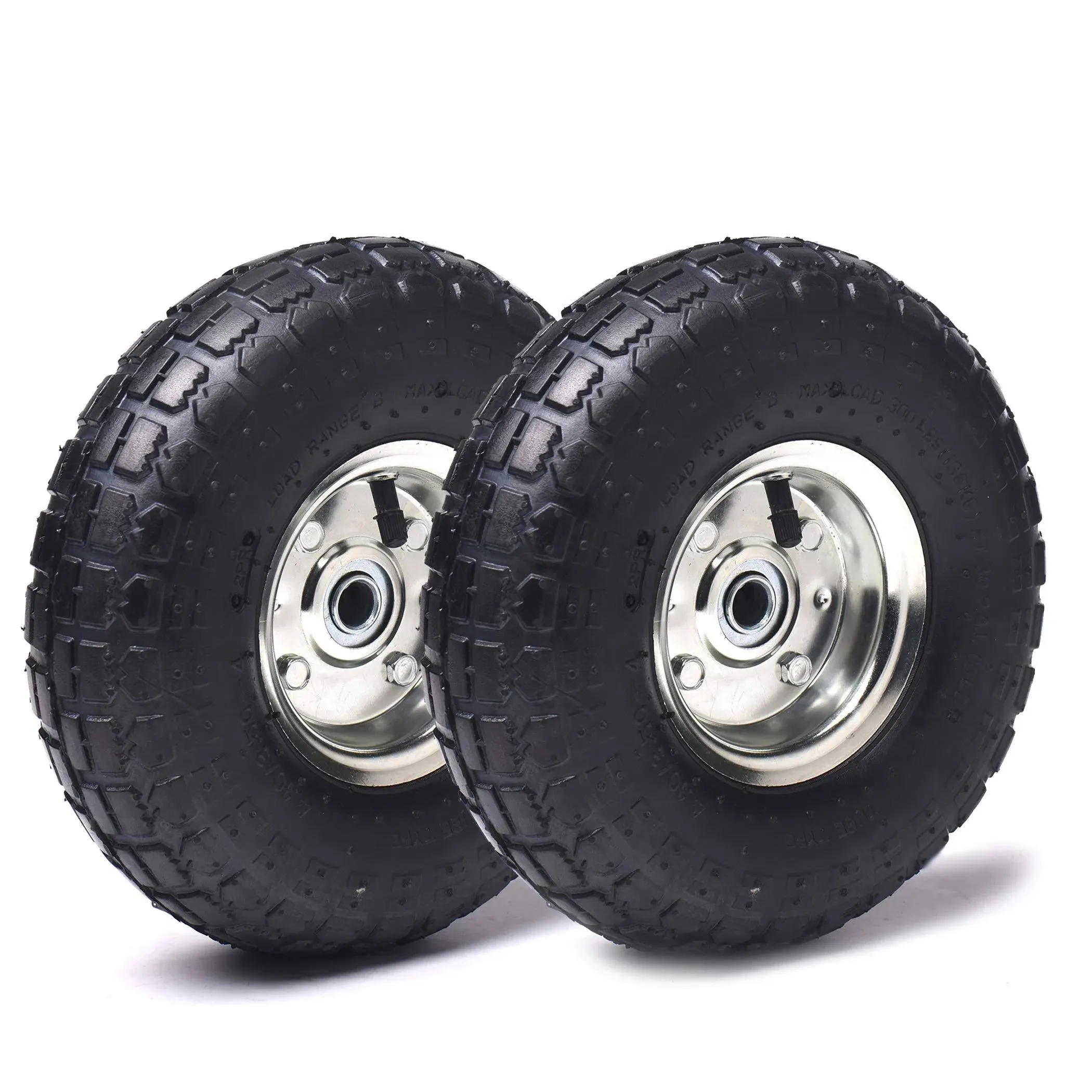 AR-PRO 4.10/3.50-4" All Purpose Utility Air Tires and yellow Wheel with 10" Inner Tube, 5/8" Axle Bore Hole, 2.2" Offset Hub and Double