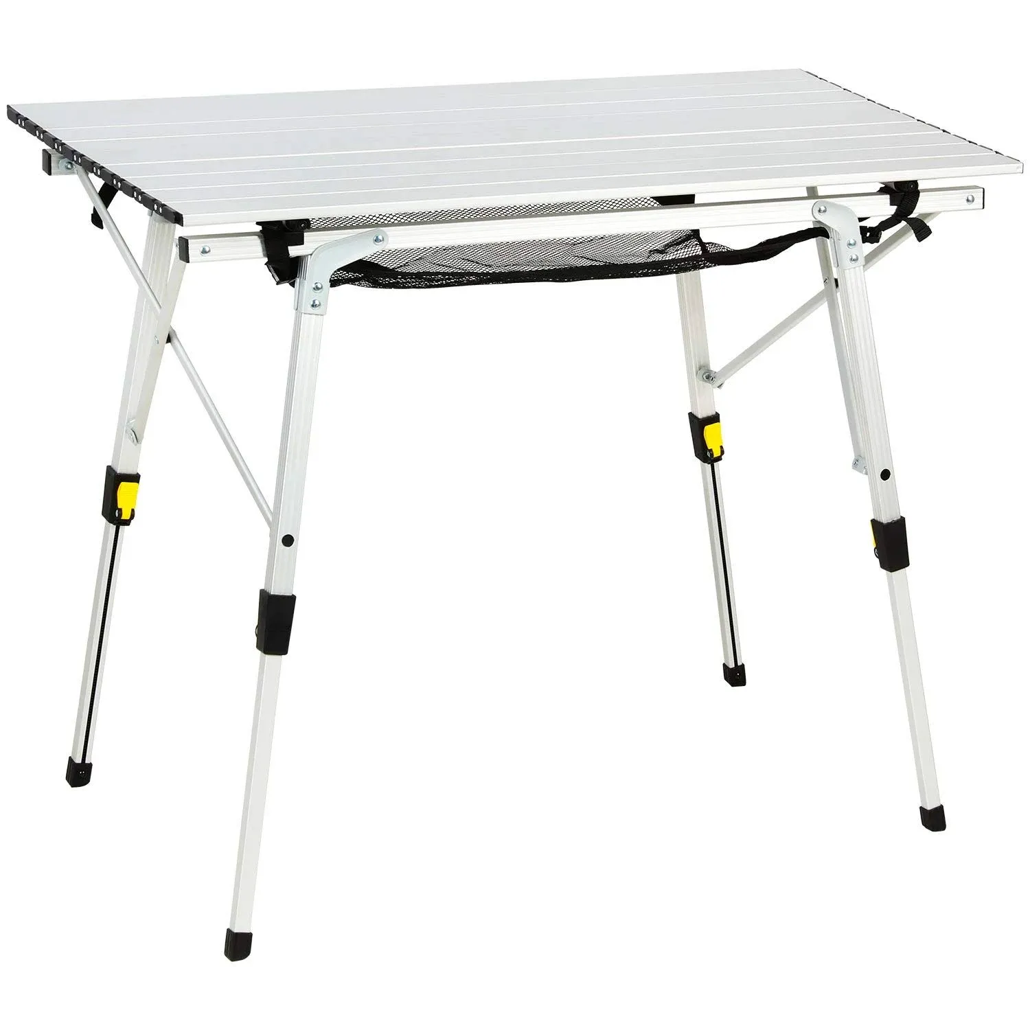 PORTAL Outdoor Folding Portable Picnic Camping Table with Adjustable Height Aluminum Roll Up Table Top Mesh Layer, Large-35.4"L x 20.9"W, Silver