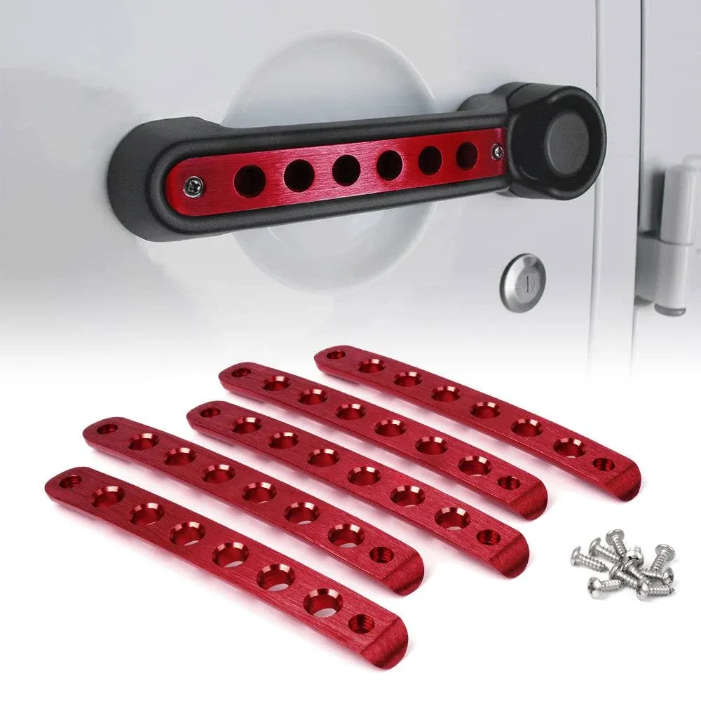 Xprite 5 Piece Set Red Brushed Aluminum Door Handle Trim Insert for 07-18 Jeep ...