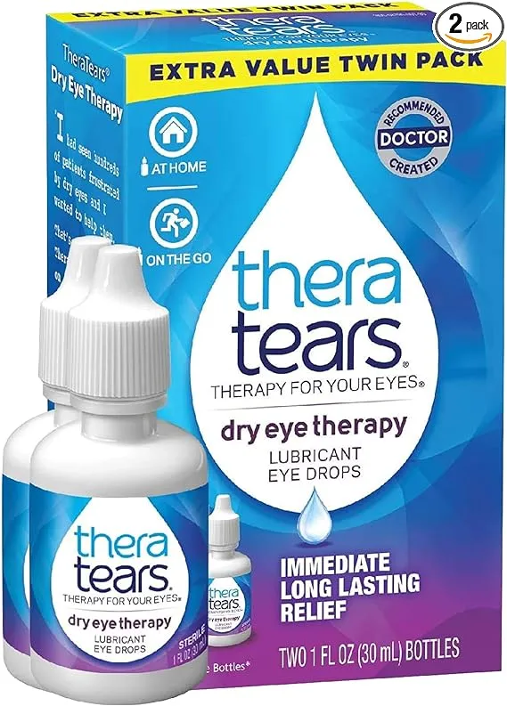 TheraTears Dry Eye Therapy Lubricating Eye Drops for Dry Eyes, 1 fl oz Bottle Twin Pack, (2 x 30ml bottles)