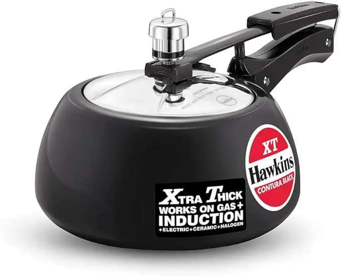 Hawkins Contura CXT20 Extra Thick Hard Anodised Pressure Cooker for Gas,Induction and Electric Stoves, 2 litres, Black