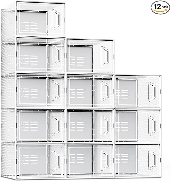 SEE SPRING XX-Large Shoe Storage Box Fit Size 13, Clear Plastic Stackable Shoe Organizer for Closet, Space Saving Sneaker Shoe Rack Containers Bins Holders for Entryway, Under Bed, 12 Pack Clear