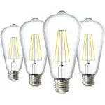 Sunco Lighting 4 Pack Dusk to Dawn Light Bulbs LED Edison 3000K Warm White 7W Equivalent 60W Vintage Styled ST64 Extra Bright Automatic Bulb, 800 lm,