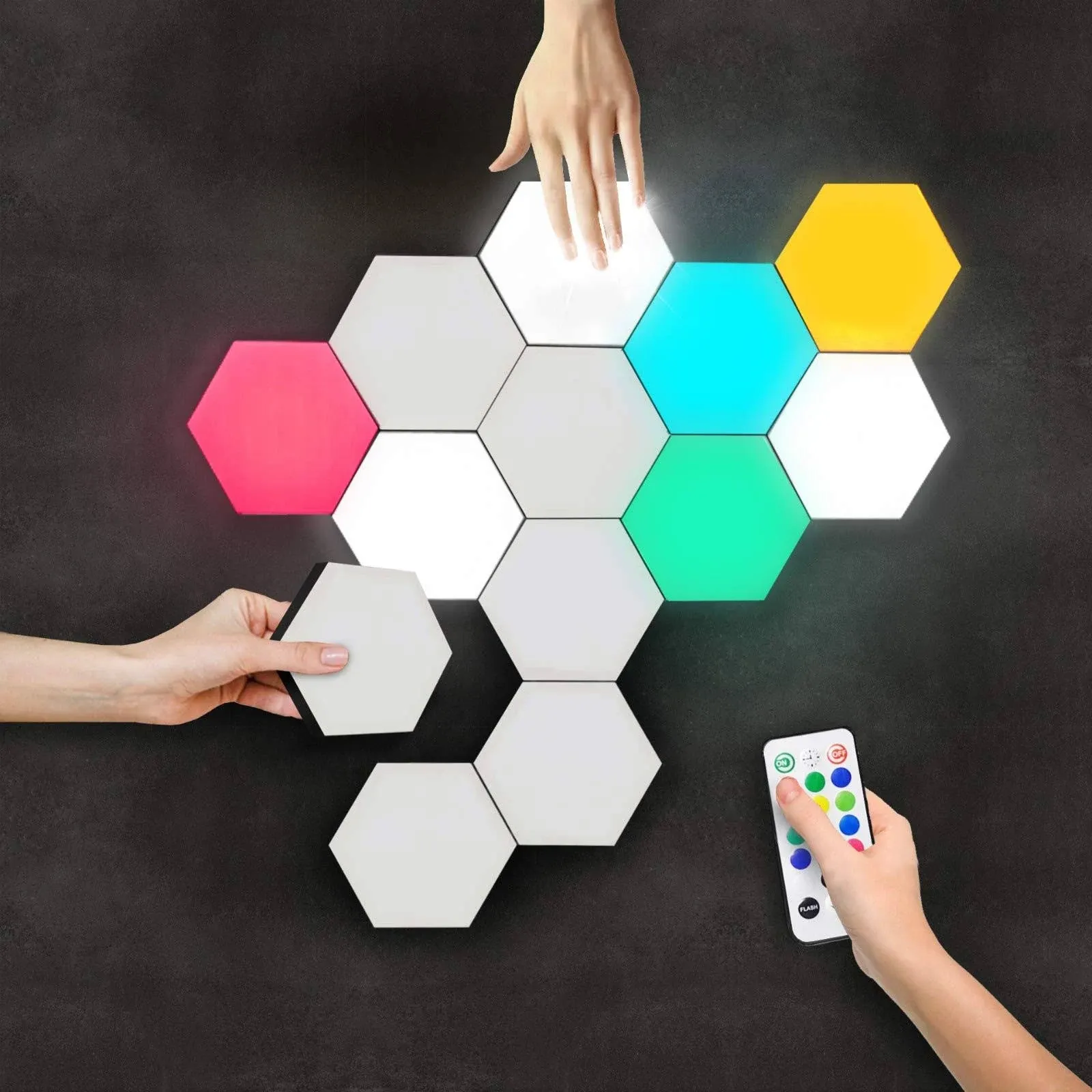 LUMINOSIA Hexagon Lights Premium Set of LED Wall Lights Modular, Touch-Sensitive ...