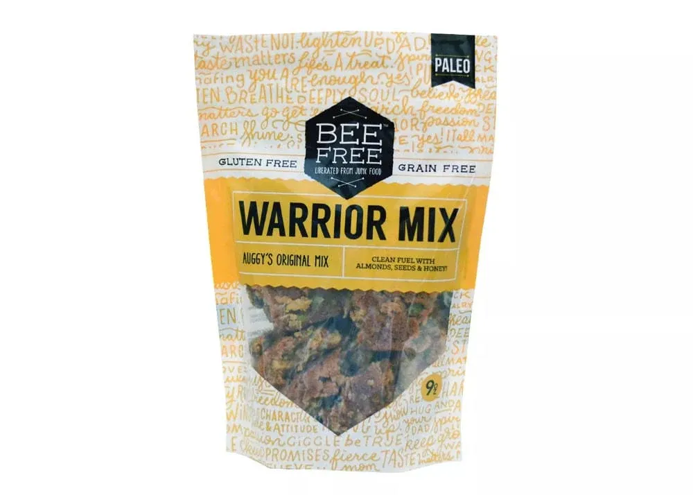 BeeFree Warrior Mix Gluten Free Granola - Chunky Granola Bites | Paleo Granola, Low Carb, Grain Free, Preservative Free, Oat Free | Granola for Yogurt, Low Calorie Snacks | Auggy’s Original Mix, 9 Ounce Bags, 3 Pack