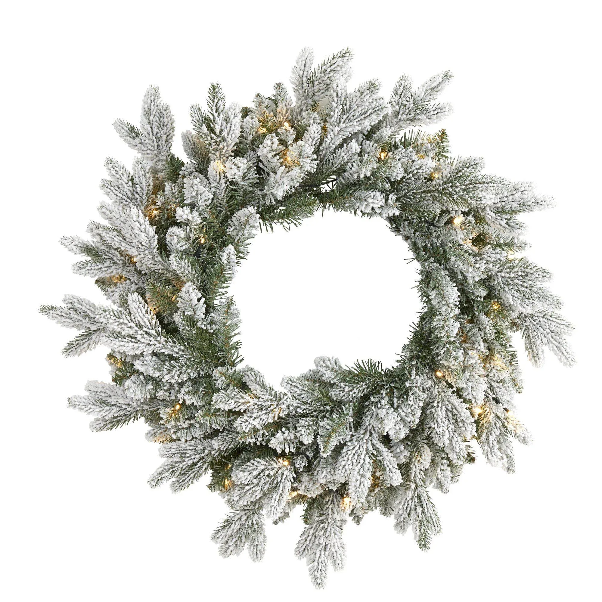 Nearly Natural 24" Flocked Artificial Christmas Wreath with 50 LED Lights