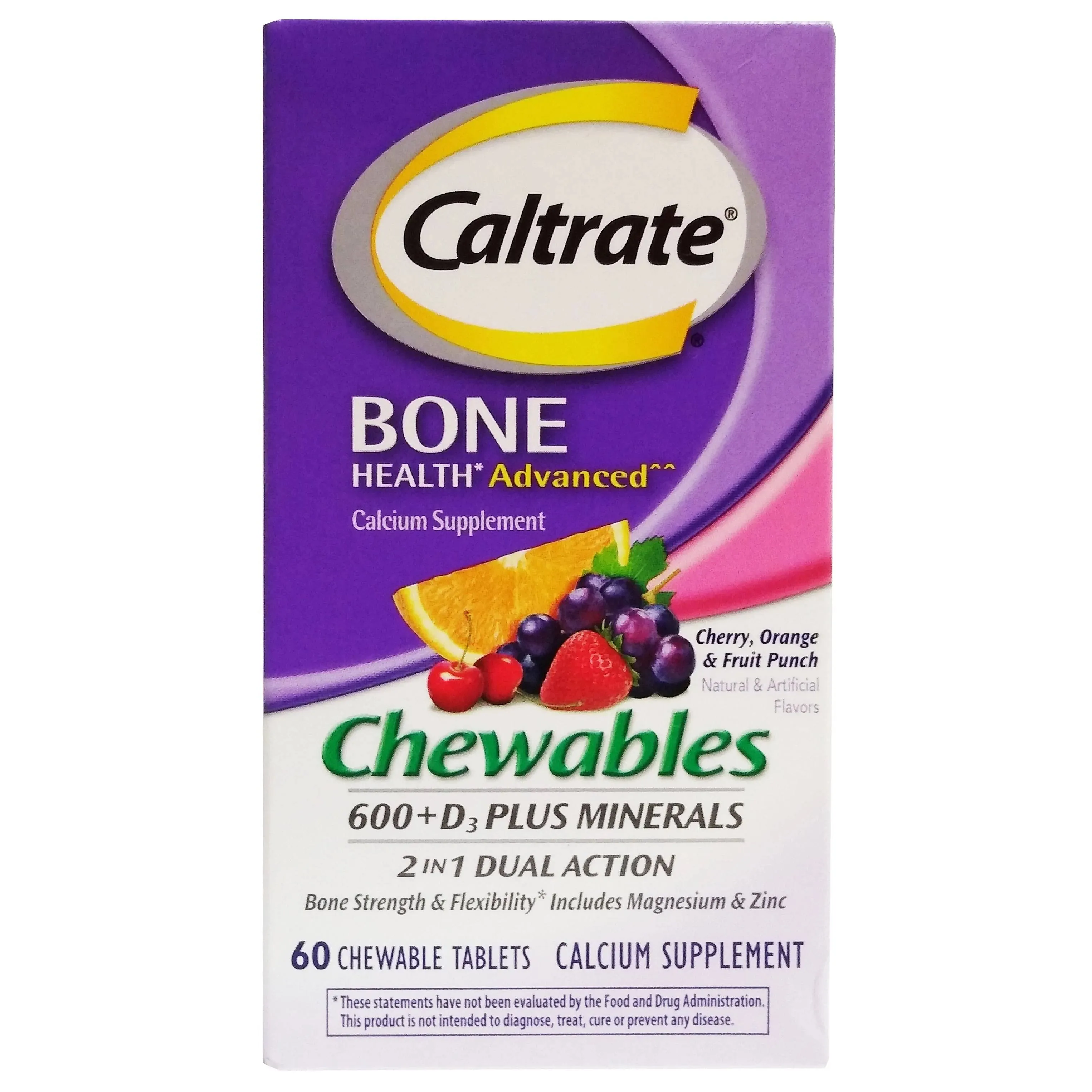 Caltrate Chewables 600 Plus D3 Plus Minerals Calcium Vitamin D Supplement, Cherry, Orange and Fruit Punch - 155 Count