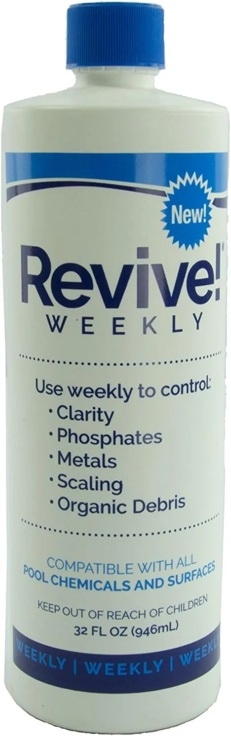 API Revive! Weekly Swimming Pool Clarifier and Water Cleaning Treatment for Phosphate, Metal, and Scale Removal, Cleans Green Pools, 32 Ounce