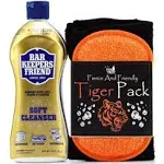 Fox Trot Bar Keepers Friend Soft Cleanser, 13oz Bleach-Free Barkeepers Friend Cleaners For Cleaning Pots and Pans, Tiger Pack Black Pro-Grade Microfiber Towel & Dual-Sided Sponge