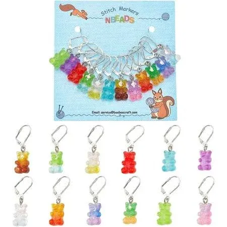 NBEADS 12 Pcs Bear Stitch Markers, 12 Colors Resin Gummy Bear Crochet Stitch Marker Charms Locking Stitch Marker DIY Handmade Gift for Knitting Weaving Sewing Accessories Quilting Handmade Jewelry