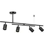 Globe Electric 57500 4-Light Track Lighting, Matte Black, Center Swivel Bar, Pivoting Track Heads, 4 Bulb Kitchen Light, Ceiling Light Fixture, Track Lighting Kit, Swivel Fixture, Bulb Not Included