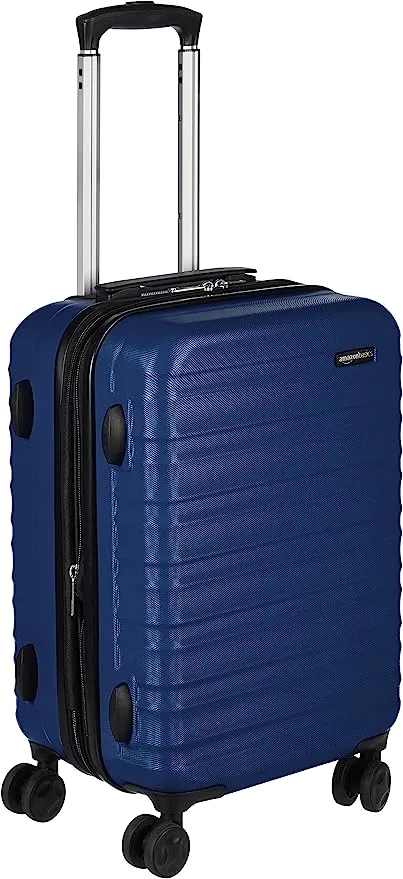 Amazon Basics Expandable Hardside Carry-On Luggage, Suitcase with Wheels, 21-inch Spinner with Four Spinner Wheels and Scratch-Resistant Surface, Navy Blue