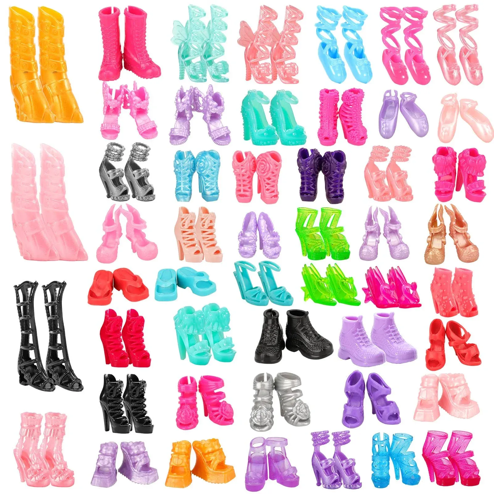 Miunana 50 Pairs Doll Shoes High Heel Shoes Doll Boots Flat Shoes Set for 11.5 inch Girl Dolls Fashionista Shoe Lots