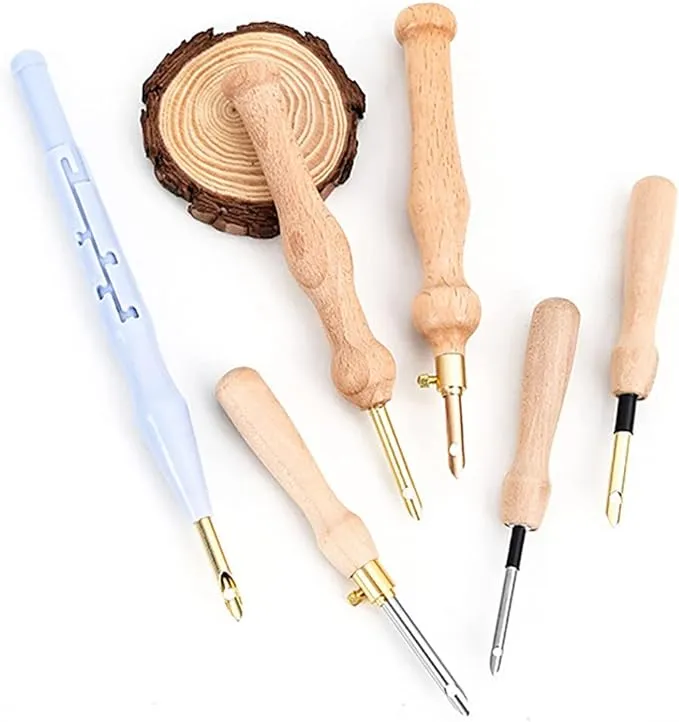 6 Piece Embroidery Punch Needle,Adjusta<wbr/>ble Wooden Handle Needles 6 pcs 