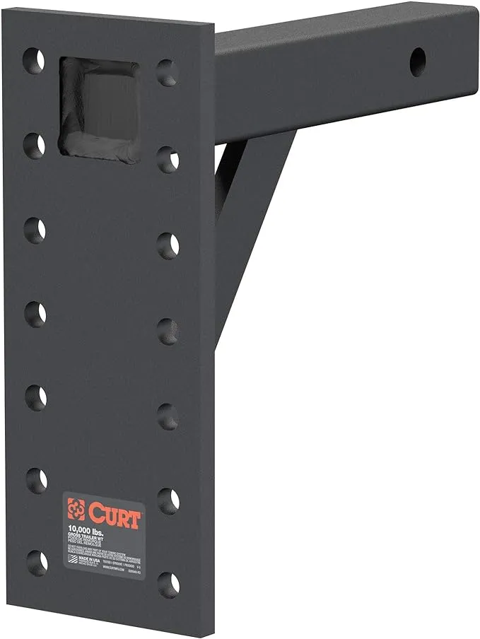 CURT 48341 Adjustable Pintle Mount for 2-Inch Hitch Receiver, 10,000 lbs, 11-1/2-Inch Drop, 10-Inch Length, CARBIDE BLACK POWDER COAT