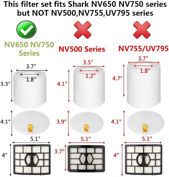 Colorfullife NV650 NV750 Filters for Shark Rotator Powered Lift-Away Vacuum NV65