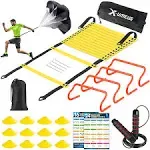 X-UMEUS Agility Ladder Speed Training Equipment Set-20ft Agility Ladder,12 Soccer Cones,4 Hurdles, Jump Rope, Running Parachute| Basketball Football Soccer Training Equipment for Kids Youth Adults