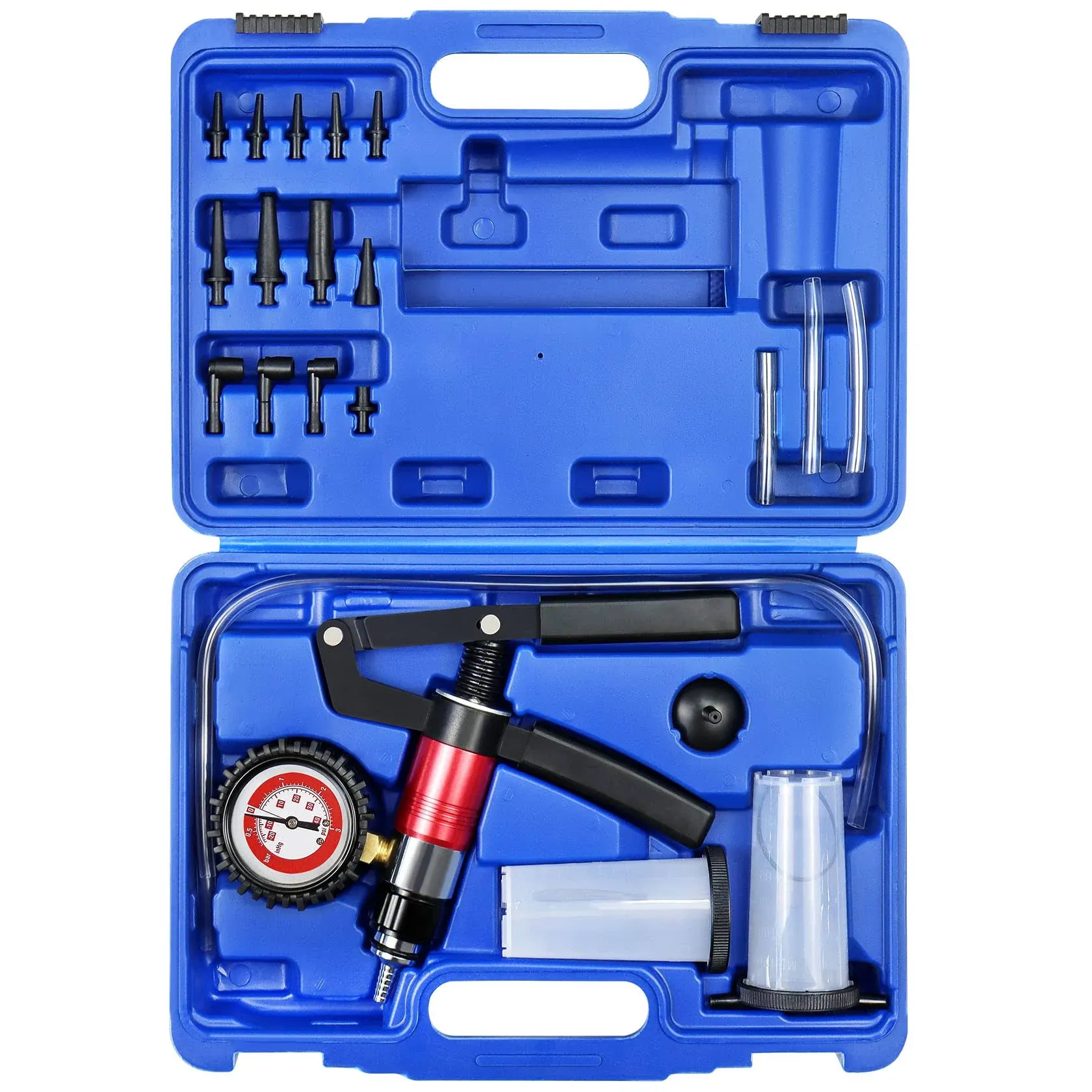 YSTOOL Hand Held Vacuum and Pressure Pump Brake Clutch Fluid Bleeder Tool Kit Oil Change Power Steering Fluid Bleeding Set with Pressure Gauge Jar