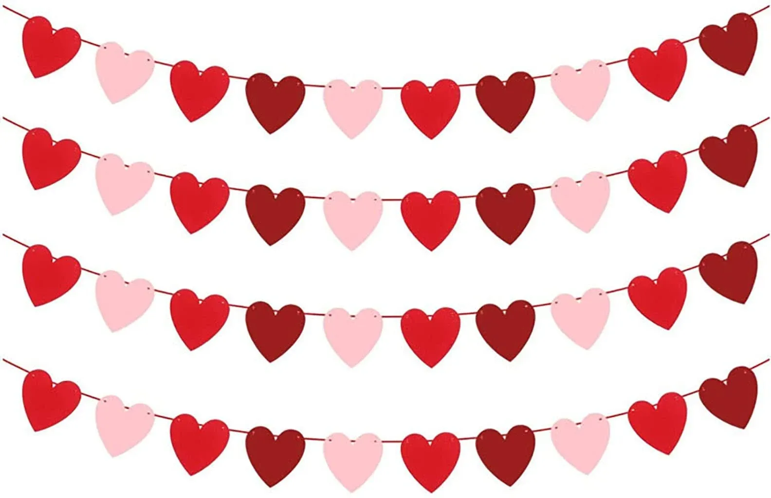 Heart Felt Garland Banner for Valentines Day Decor - No DIY - Red, Rose Red, Pink ...