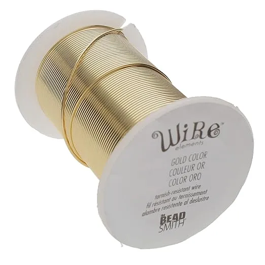 The Beadsmith Wire Elements 28-Gauge Lacquered Tarnish-Resistant Copper Wire for Jewelry Making, 40 Yard, 36.58 Meter Spool (Gold Color)