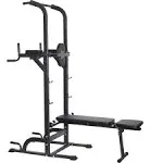 Reliancer Power Tower Dip Station High Capacity 800lbs w/Weight Sit Up Bench Adjustable Height Heavy Duty Steel Multi-function Fitness Pull Up Chin Up