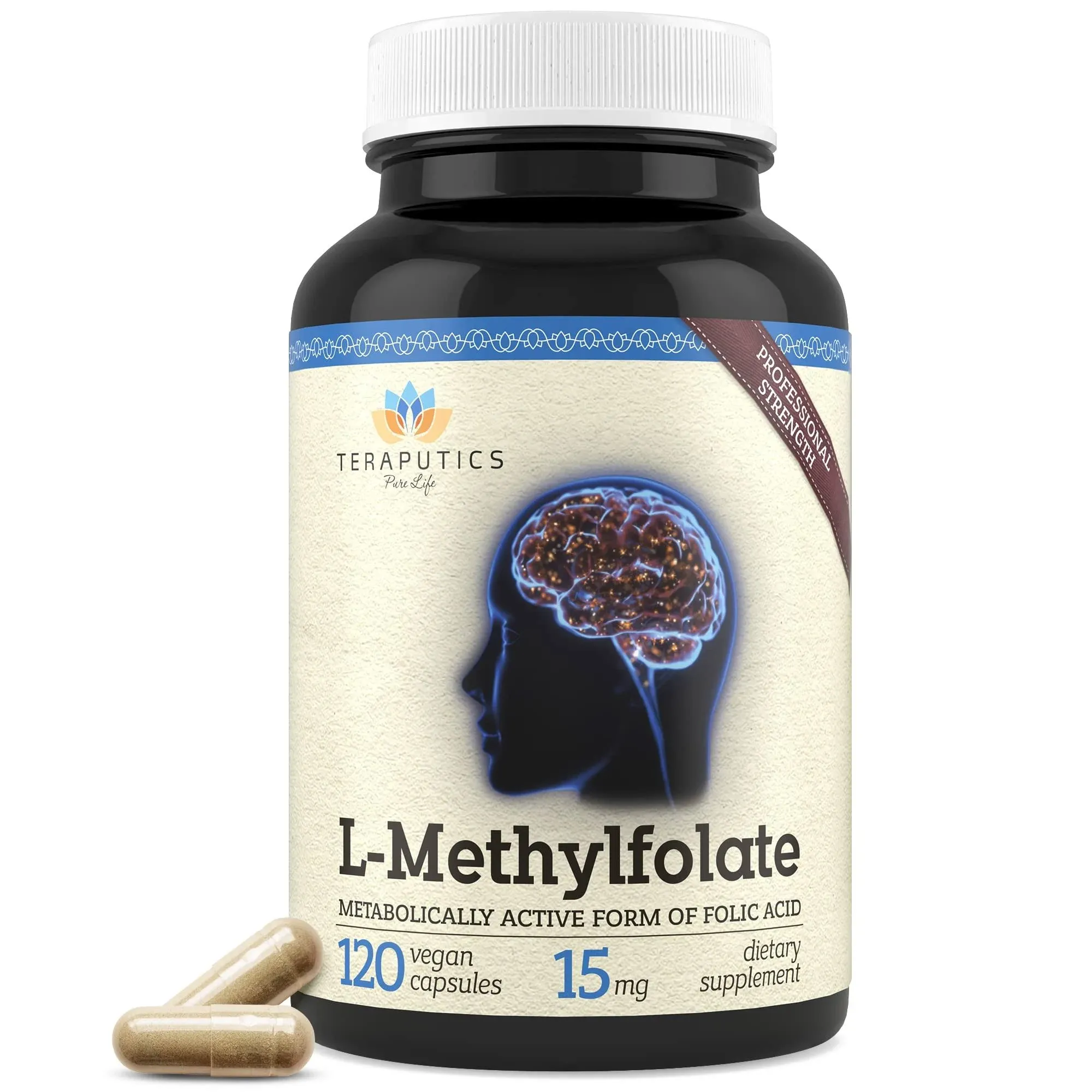 L-Methylfolate 15mg | 120 Vegan Capsules | Premium | 5-MTHF Active Methyl Folate Supplement for Mood Homocysteine Methylation – Non-GMO Gluten-Free, No Fillers - Folic Acid Brain Support