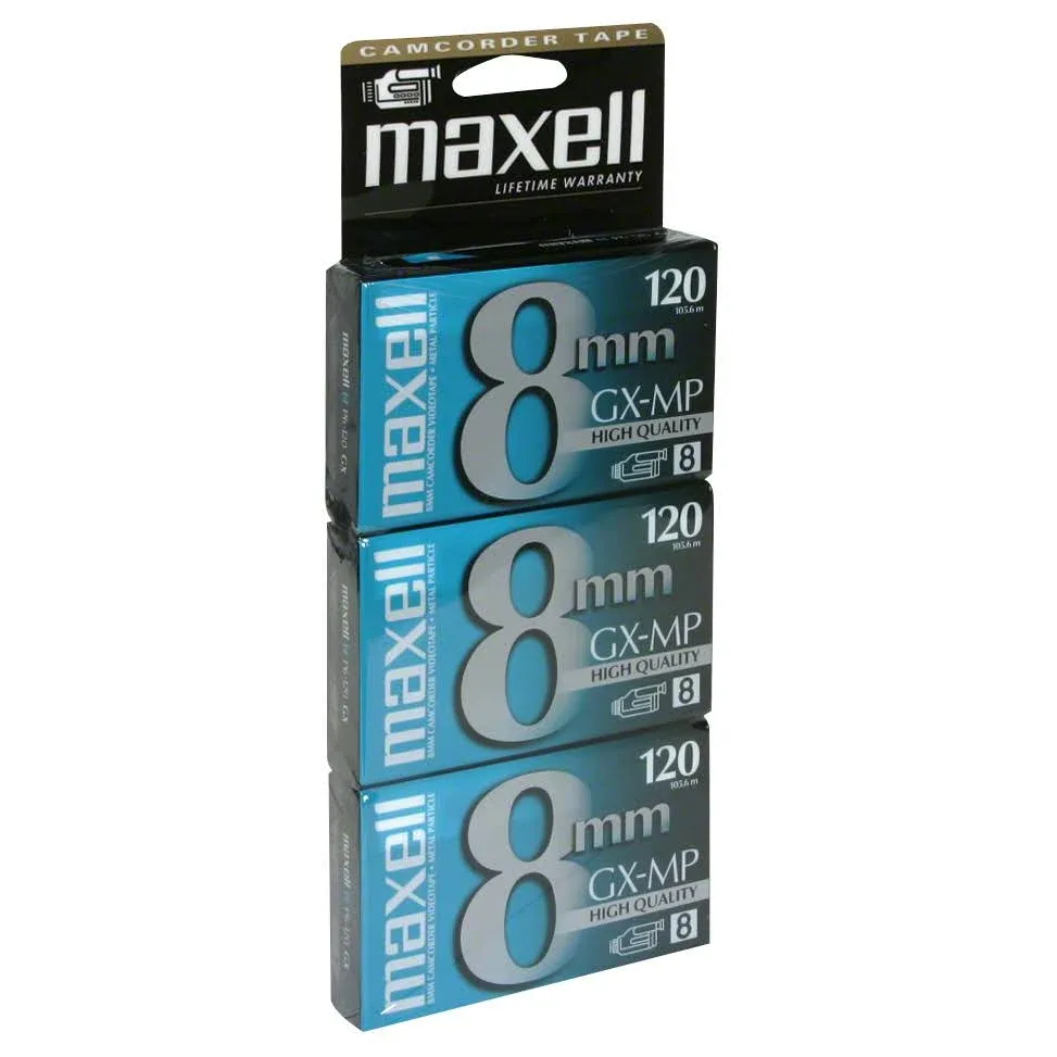 Maxell 8mm GX-MP 120 Minute Blank Camcorder Tapes High Quality Video 3 Pack New