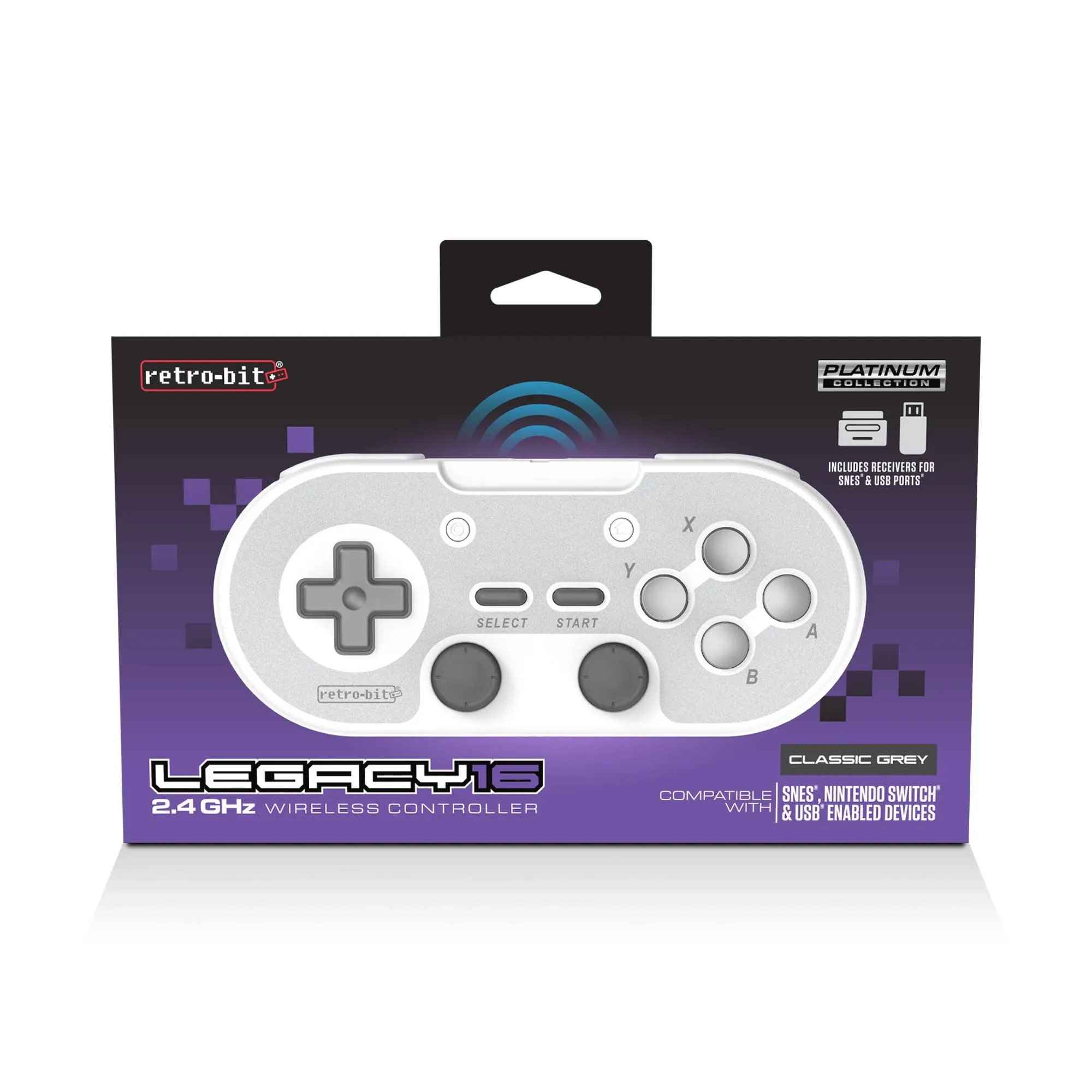 Retro-Bit Legacy 16 Wireless 2.4GHz Controller for SNES, Switch, PC, MacOS, RetroPie, Raspberry Pi and Other USB Devices (Classsic Gray)