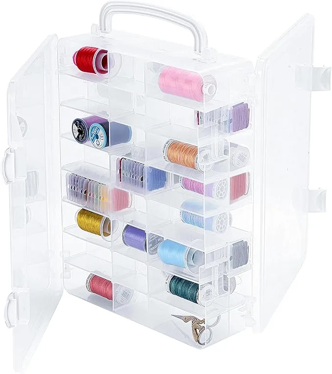 New brothread Double-Sided Storage Organizer/Box with Total 48 Adjustable Compartments, Removable Dividers For Embroidery and Sewing Threads, Embroidery Floss, Needles, Beads, Small Crafts & Toys