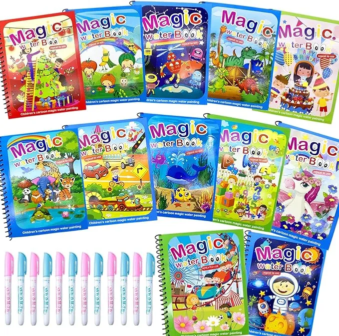 12 Pack Water Coloring Books,Water Doodle Book Toys,Reusable Water Painting Book