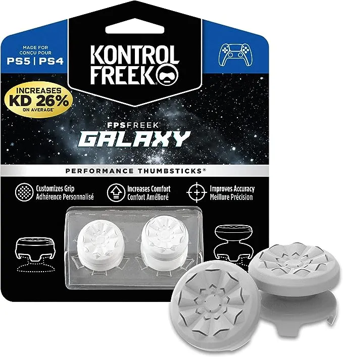 KontrolFreek FPS Freek Galaxy White for Playstation 4 (PS4) and Playstation 5 (PS5) | Performance Thumbsticks | 1 High-Rise, 1 Mid-Rise | White