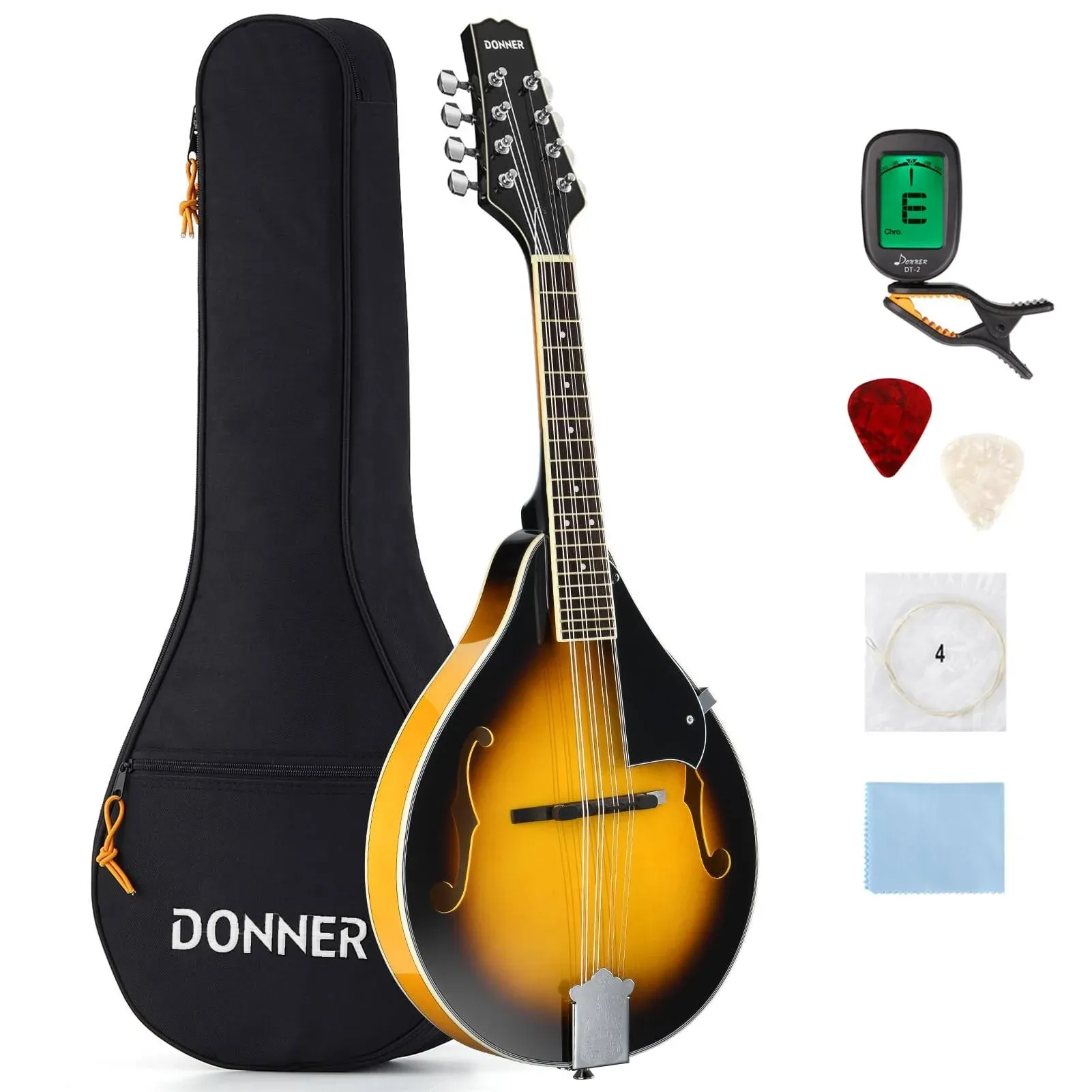 Donner A Style Mandolin Instrument Sunburst Mahogany Dml-1 with Tuner String Big Bag and Guitar Picks