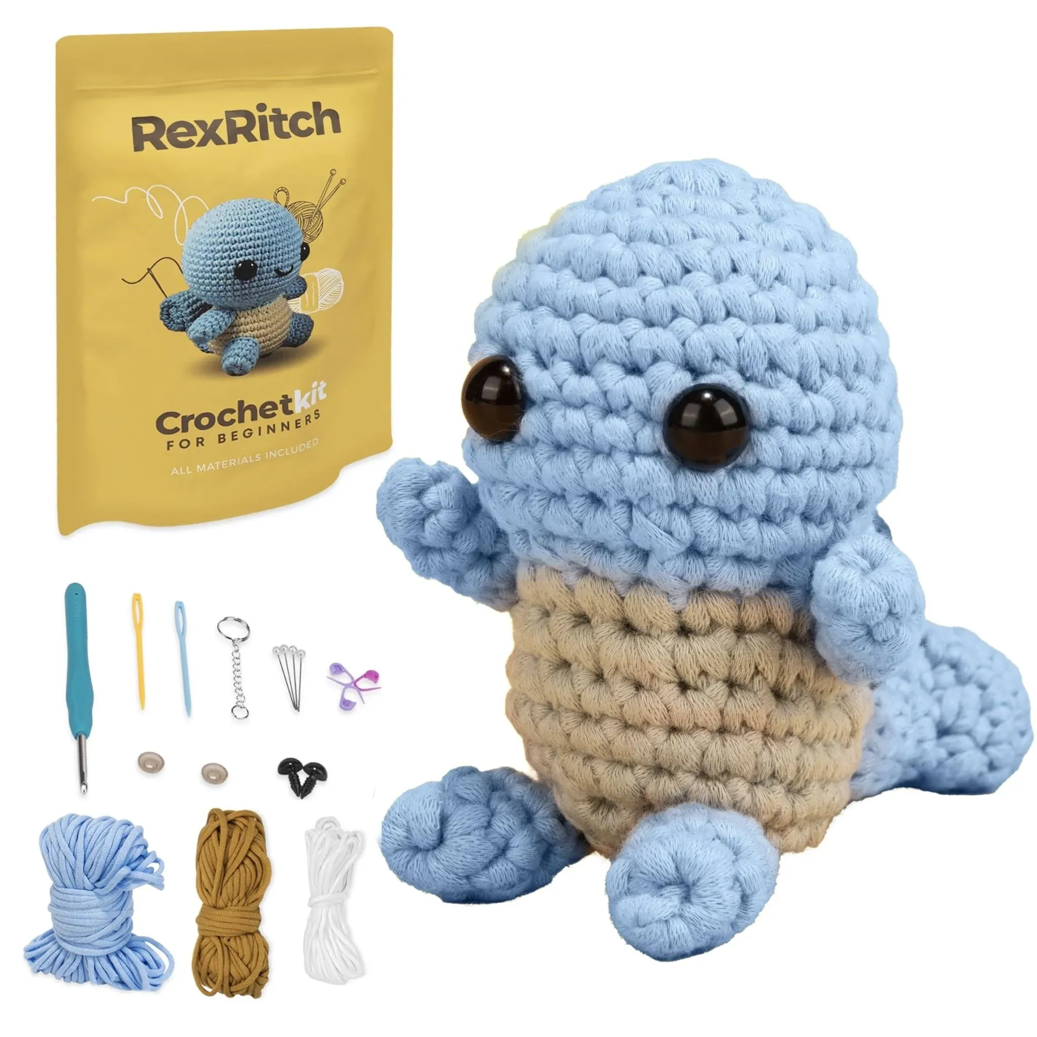 Crochet Kit for Beginners - Turtle Crochet Animal Kit with Step-by-Step Guide, Full Crochet Accessories and Supplies. Beginner Crochet Kit For Adults and Kids - Perfect Knitting Kit to Crochet Animals