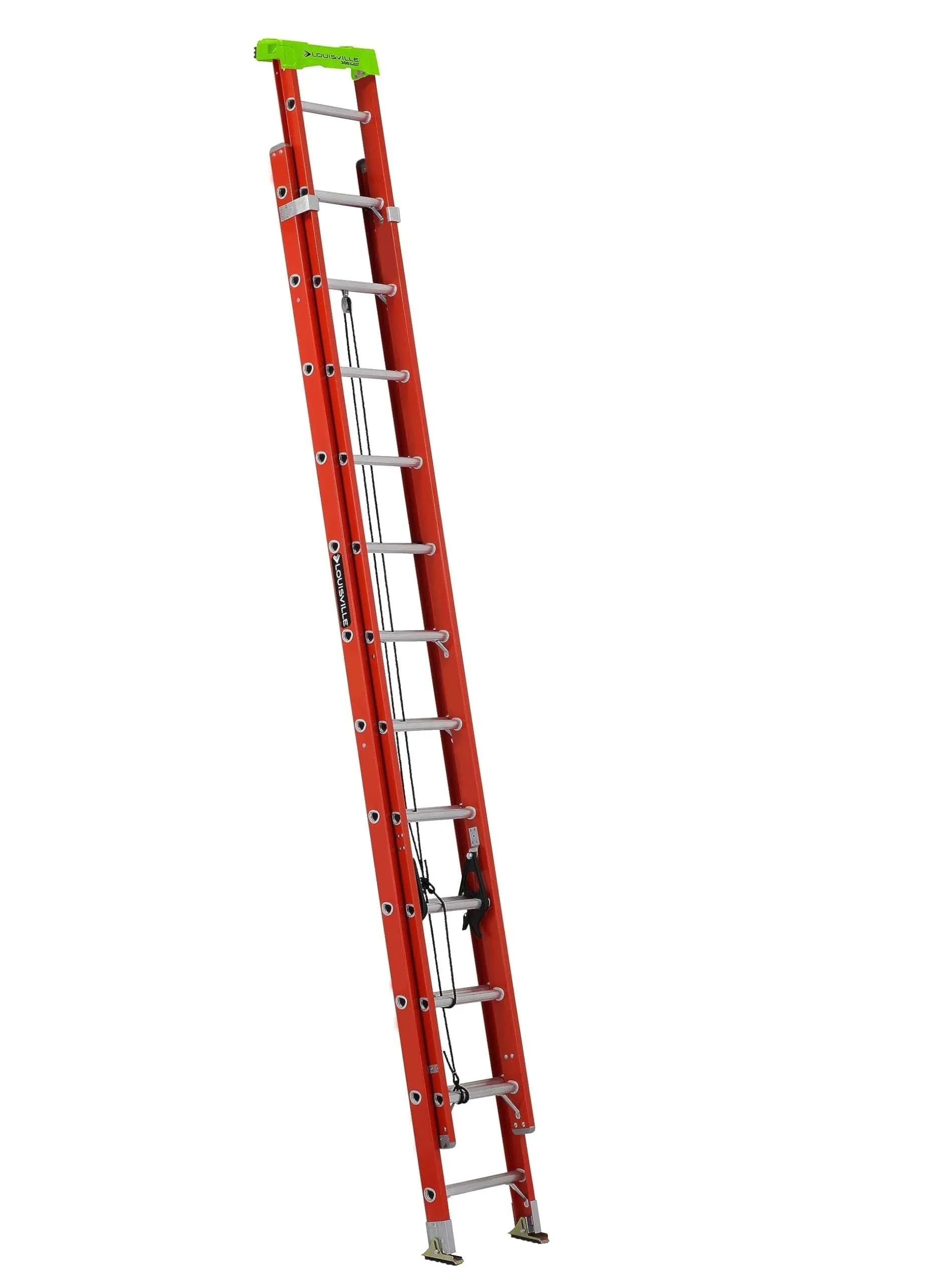 Louisville L-3022-24PT Extension Ladder, 286 in H Reach, 300 lb, 1-1/2 in D Step, Fiberglass, Orange