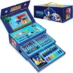 Sonic The Hedgehog Art Set for Girls Boys Colouring Sets for Children 40 Plus Pieces Travel Set CarryF & F Storesing Handle Painting Sets for Childre