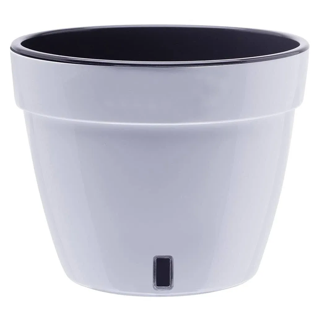 Gardenera 9.2" Asti Self Watering Planter in White/Black - Modern Flower Pot with ...