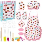 Vanmor Cute Kids Cooking and Baking Sets 24 Pcs Kids Aprons for Girls Toddler Chef Hat Apron Dress Up Chef Costume