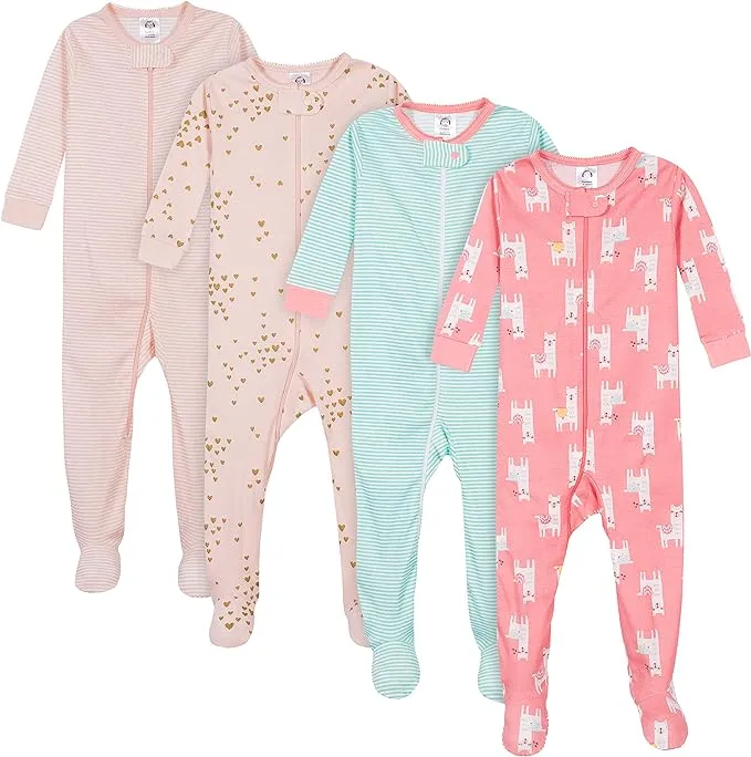 Gerber Baby Girls' 4-Pack Footed Pajamas