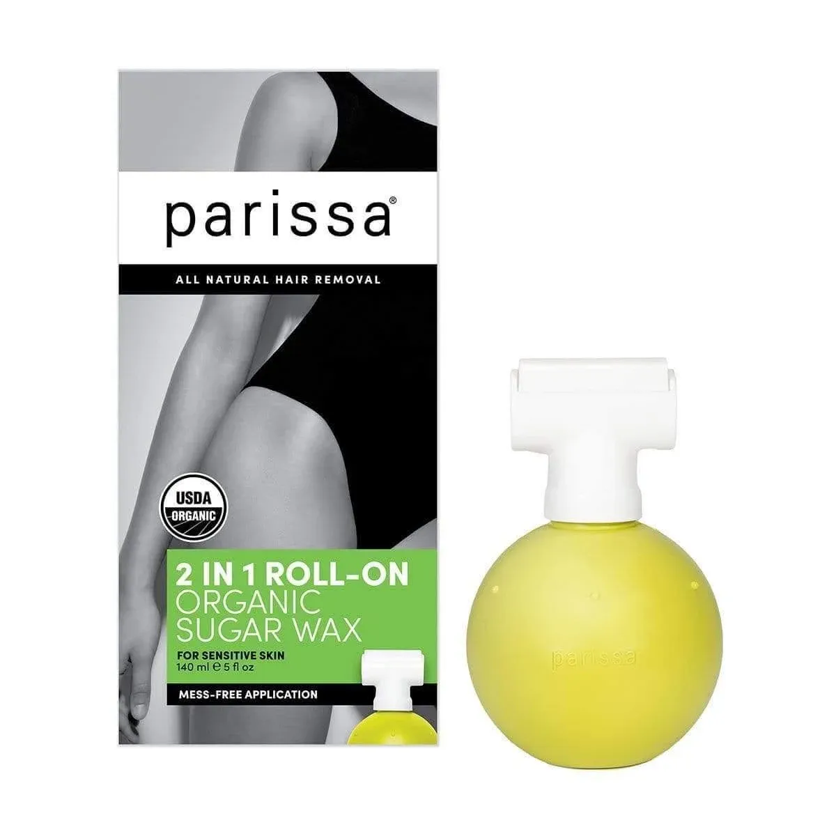 Parissa Organic Roll-On Sugar Wax Kit for At-Home Waxing, 100% Natural, Sensitive Skin, Gentle & Washable Formula