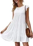 Kirundo Women's Summer Dresses Sleeveless Ruffle Sleeve Round Neck Solid Loose Short Flowy Pleated Mini Babydoll Dress