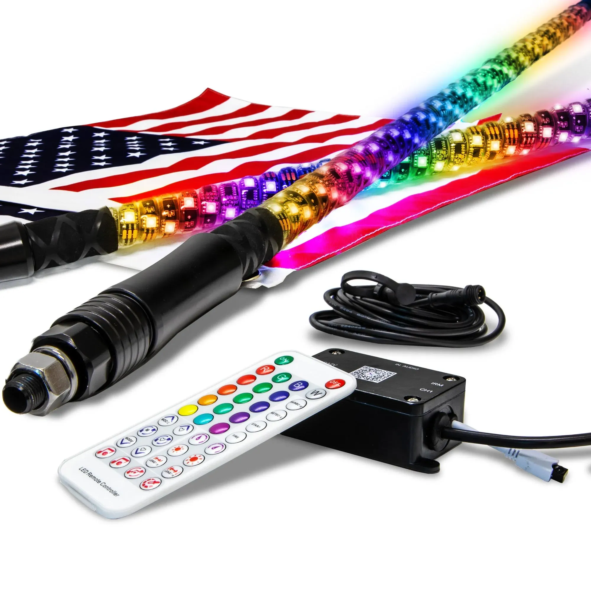 True Mods 2pc 3ft Spiral RGB LED Whip Flag Light for UTV ATV [Bluetooth App] Dancing Waterproof LED Lighted Whip Antenna Pole Stick for RZR Can-Am Polaris SxS 4x4 Quad Dune Buggy 4 Wheeler Accessories