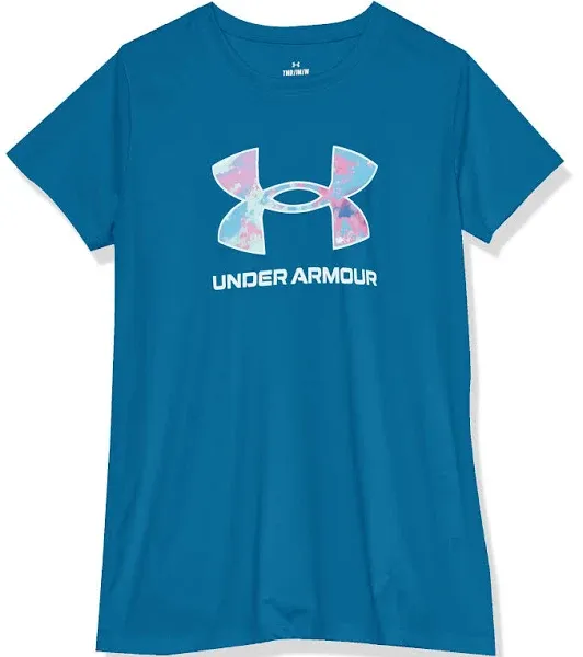 Under Armour Girls' Tech Print Fill Big Logo Short Sleeve - Blue, YMD