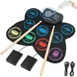 Electronic Drum Set, Marrilley 9 Drum Practice Pad with Headphone Jack, Roll-up