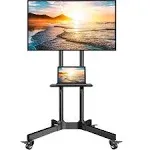 PERLESMITH Mobile TV Cart with Wheels for 32-75 inch LCD LED 4K Flat Curved Screen TVs- Height Adjustable Rolling TV Stand Hold Up to 132 L