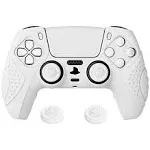 eXtremeRate PlayVital Guardian Edition White Ergonomic Soft Anti-Slip Controller Silicone Case Cover for ps5, Rubber Protector Skins with White Joystick Caps for ps5 Controller