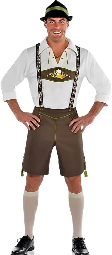 Amscan Mr. Oktoberfest Halloween Costume for Men, Large, Includes Lederhosen, Attached Suspenders, Shirt, Socks, Hat